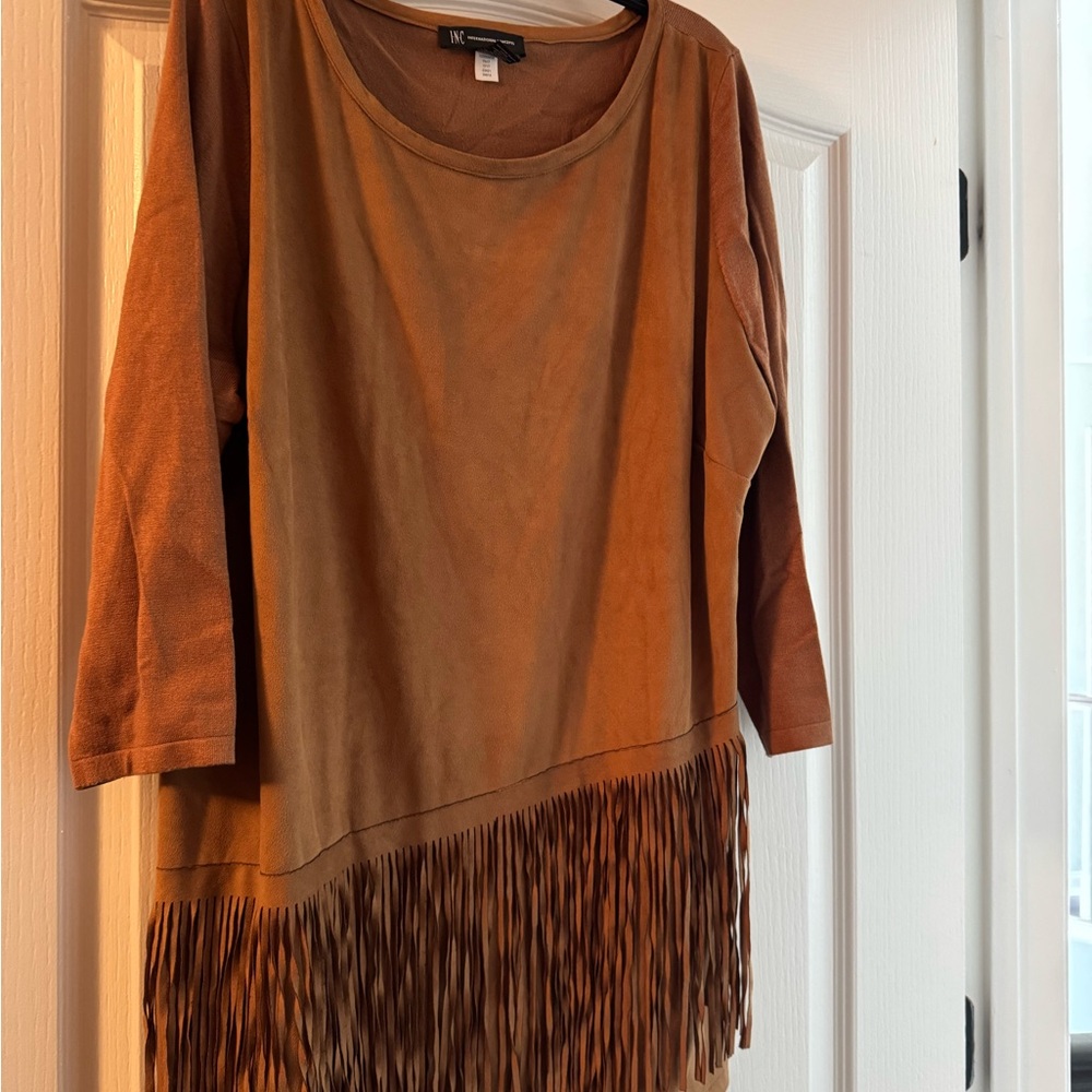 INC International Concepts Tan Faux Suede Top